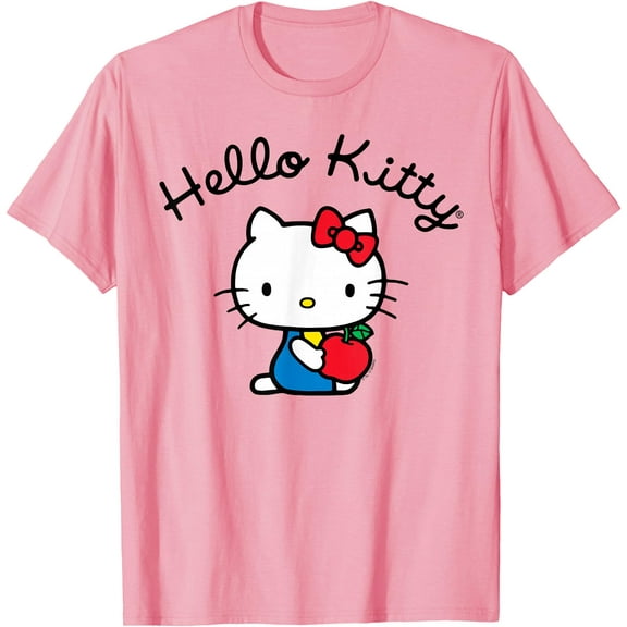 Hello Kitty with Apple Retro Logo DTG Print Unisex T-Shirt,Light Pink Color,Size YXS