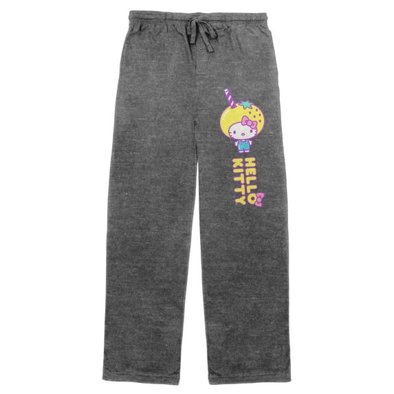 Hello Kitty with Boba Tea Women Graphite Gray Drawstring Sleep Pajama Pants -Large