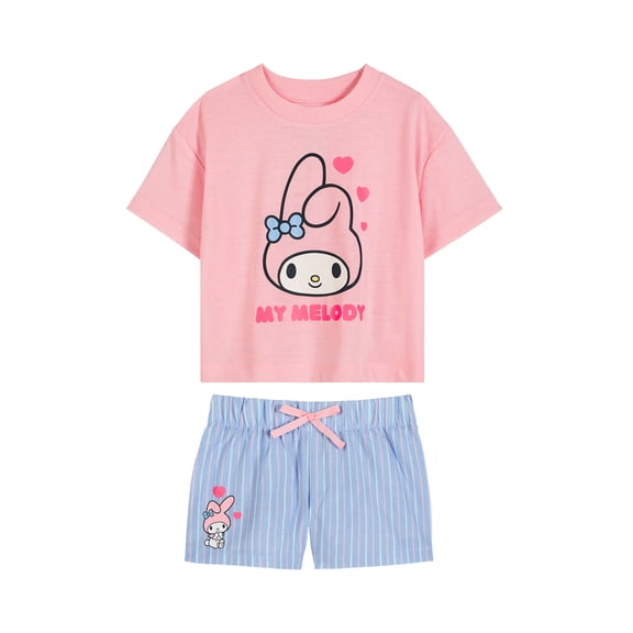 Hello Kitty x Wonder Nation Girls Short Sleeve Pajama Top and Short Pajama Set, 2-Piece, Sizes 4-18