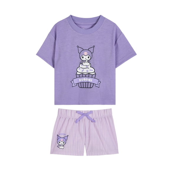 Hello Kitty x Wonder Nation Girls Short Sleeve Pajama Top and Short Pajama Set, 2-Piece, Sizes 4-18