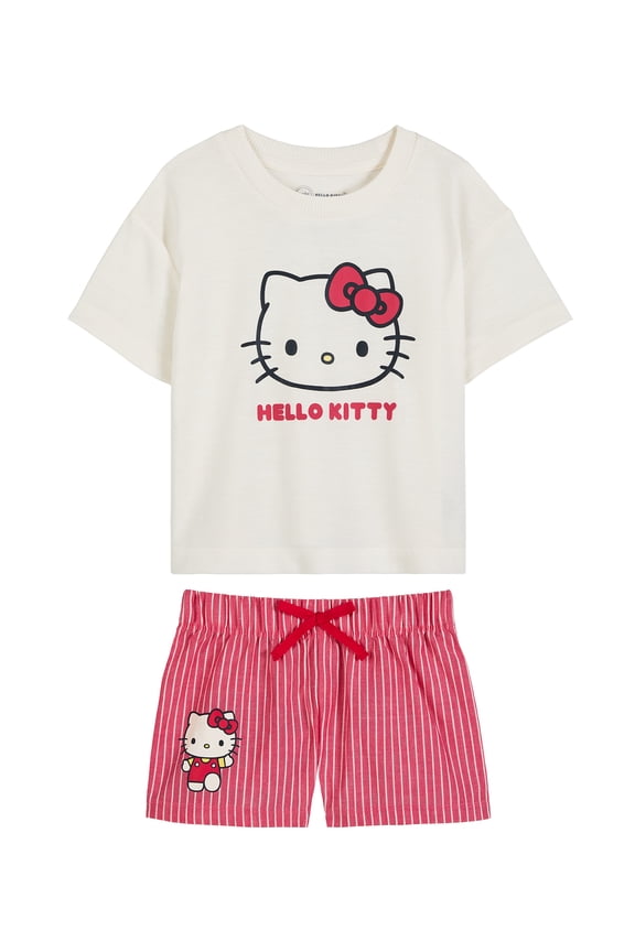 Hello Kitty x Wonder Nation Girls Short Sleeve Pajama Top and Short Pajama Set, 2-Piece, Sizes 4-18