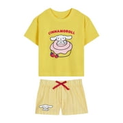 Hello Kitty x Wonder Nation Girls Short Sleeve Pajama Top and Short Pajama Set, 2-Piece, Sizes 4-18