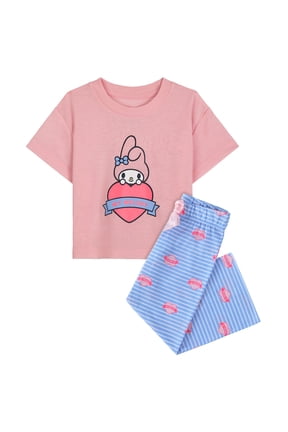 Hello Kitty x Wonder Nation Girls Short Sleeve Top and Sleep Pants Pajama Set, 2-Piece, Sizes 4-18