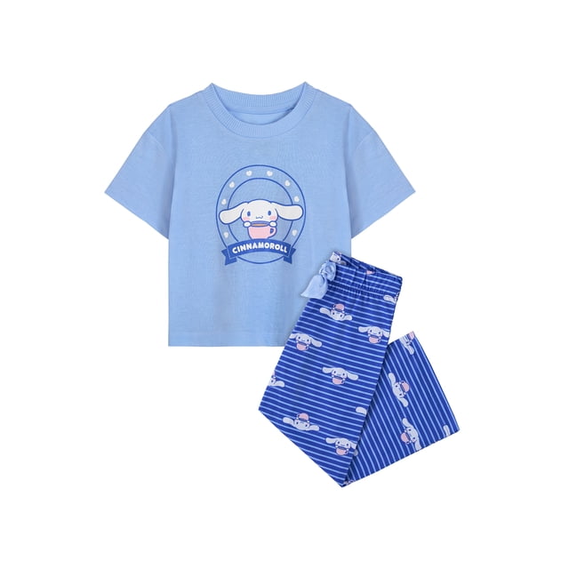 Hello Kitty x Wonder Nation Girls Short Sleeve Top and Sleep Pants Pajama Set, 2-Piece, Sizes 4-18