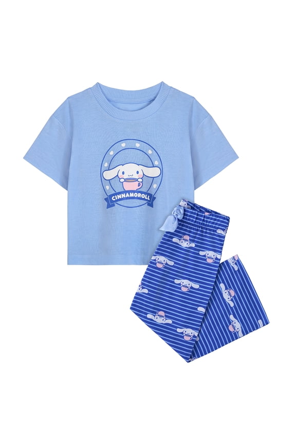 Hello Kitty x Wonder Nation Girls Short Sleeve Top and Sleep Pants Pajama Set, 2-Piece, Sizes 4-18