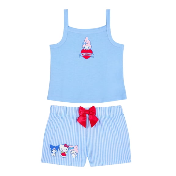 Hello Kitty x Wonder Nation Girls Tank Top and Sleep Shorts Pajama Set, 2-Piece, Sizes 4-18