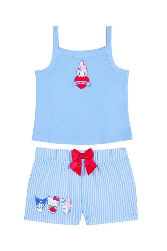 Hello Kitty x Wonder Nation Girls Tank Top and Sleep Shorts Pajama Set, 2-Piece, Sizes 4-18