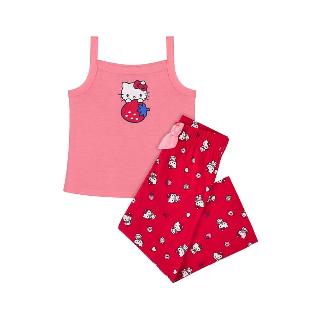 Hello Kitty x Wonder Nation Girls Tank and Sleep Pant Pajama Set, 2-Piece, Sizes 4-18