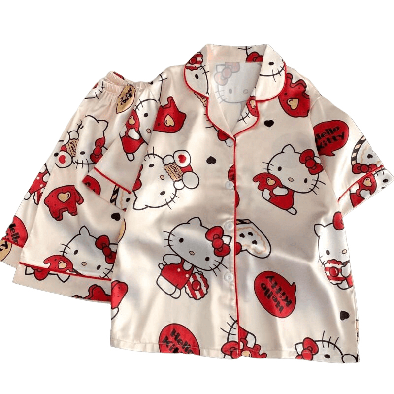 Hello Kittys Cartoon Character Pajamas Set Made of Ice Silk for ...