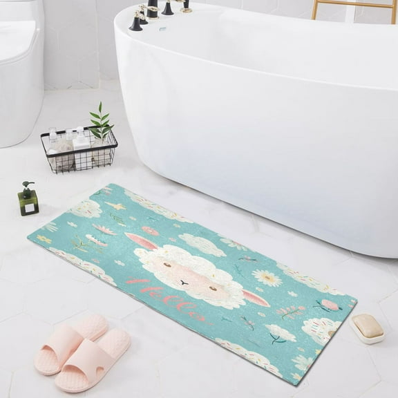 Hello Lamb Face Bath Mat 39x20 Non-Slip Bathroom Rugs Absorbent Soft Plush Quick Dry for Tub Shower Kitchen Home Decor