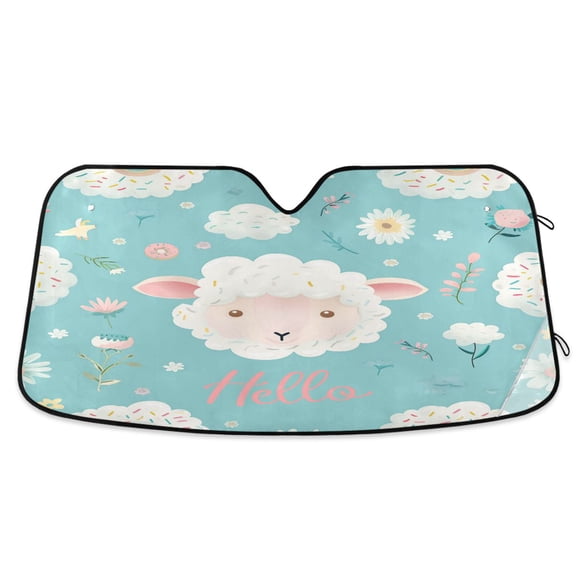 Hello Lamb Face Car Windshield Sun Shade Foldable Car Front Window Visor Heat and UV Protection 53x23.5
