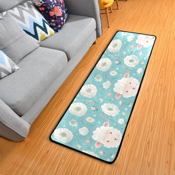 Hello Lamb Face Hallway Runner Rug 2'X6' Non-Slip Washable Carpet Runner Kitchen Entryway Laundry Bedroom