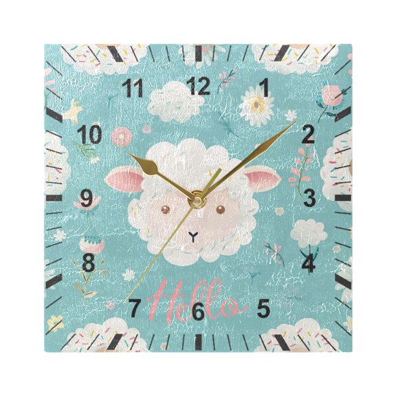Hello Lamb Face Wall Clock Battery Operated Silent Non-Ticking Bedroom Office Kitchen Home School Decor 7.8"(Gold)