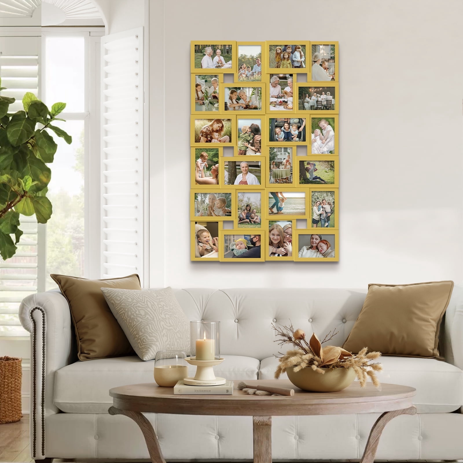 Hello Laura 24 Socket Gold Collage Photo Frame 4 x 6 Pictures for Large Family and Friend Decor