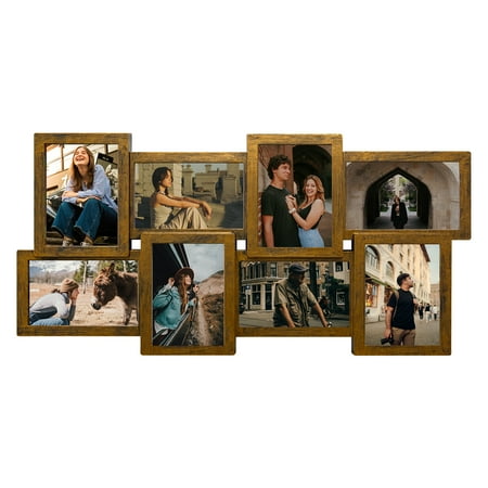 Hello Laura 8-Opening Brown Collage Photo Frame - Showcase Memories with Multi-Decor for Home, Family, and Friends (4x6)