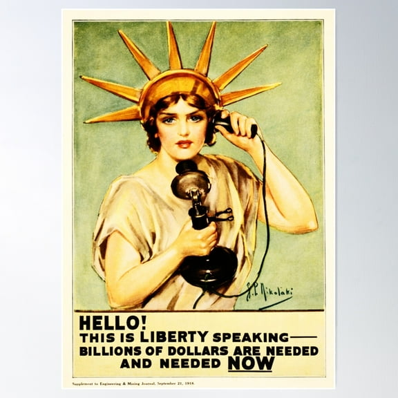 Hello! This Is Liberty Speaking Billions Of Dollars Are Needed Now, America War Propaganda Poster Wall Art, Modern Wall Decor For Living Room Bedroom, 8x12 UNFRAMED