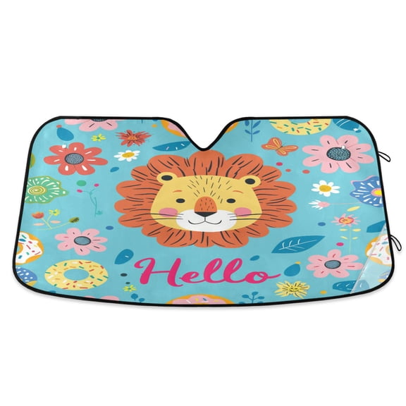Hello Lion Face Car Windshield Sun Shade Foldable Car Front Window Visor Heat and UV Protection 55x27.6