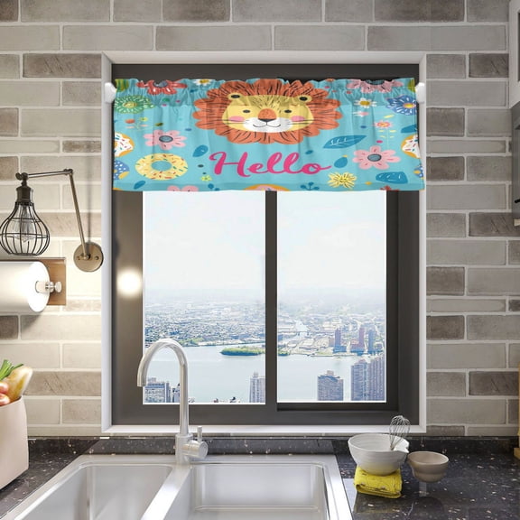Hello Lion Face Valance Curtains Rod Pocket for Kitchen Living Room Windows Farmhouse Decor 54x18
