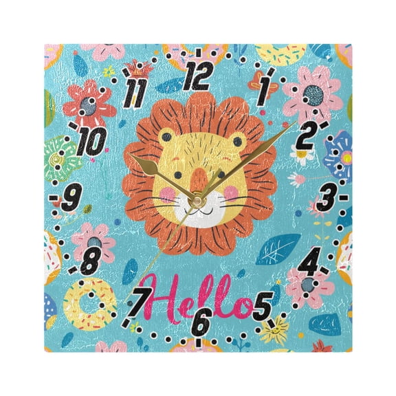 Hello Lion Face Wall Clock Battery Operated Silent Non-Ticking Bedroom Office Kitchen Home School Decor 7.8"(Gold)