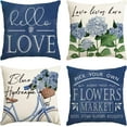 thumbnail image 1 of Hello Love Blue Hydrangea Bicycle Throw Pillow Covers, 20 x 20 Inch Flowers Summer Spring Mother''s Day Cushion Case for Sofa Couch Set of 4, 1 of 6