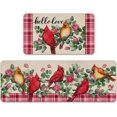 thumbnail image 1 of Hello Love Cardinal Red Birds Kitchen Rugs Set of 2, Valentine''s Day Pink Rose Flower Leaves Plaid Kitchen Mats Decor, Anniversary Wedding Floor Door Mat Home Decorations -17x29 and 17x47 Inch, 1 of 6