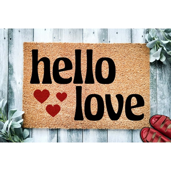 Hello Love Heart Doormat | Cute Valentine's Housewarming Gift | Custom Doormat Closing Gift | Welcome Doormat | Front Door Love Door Mat