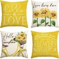 thumbnail image 1 of Hello Love Sunflower Bicycle Yellow Throw Pillow Covers, 18 x 18 Inch Flowers Summer Spring Cushion Case for Sofa Couch Set of 4, 1 of 6