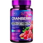 Cranberry Extract 500mg Supplement Pills - 3X Strength Concentrated Natural Whole Fruit Cranberry with Vitamin C, Triple Strength for Cleanse & Urinary Tract Health Support, Gluten Free, 120 Capsules
