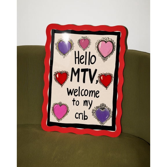 Hello M Quote Retro Pop Art Colorful Hearts, Unframed Paper Poster 8x10in