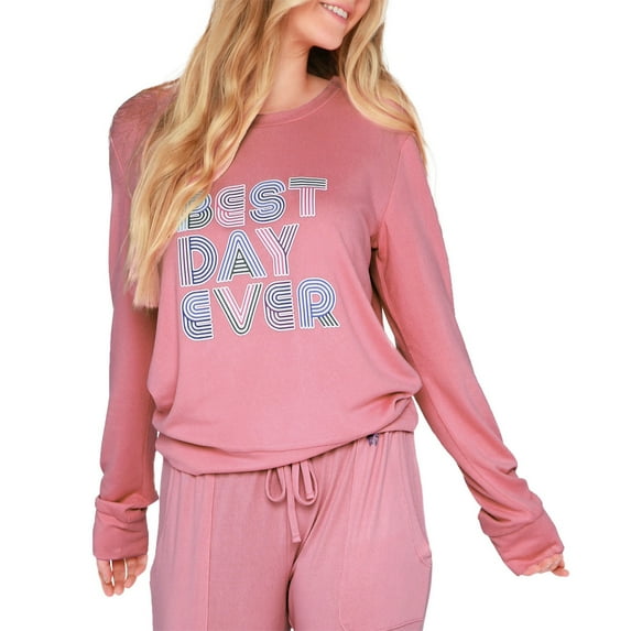 Hello Mello Best Day Ever Lounge Sweater Long Sleeve Pajama Top, Best Day Ever (Women's)
