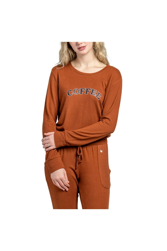 Best Day Ever Lounge Sweater Long Sleeve Pajama Top, Coffee (Women's)