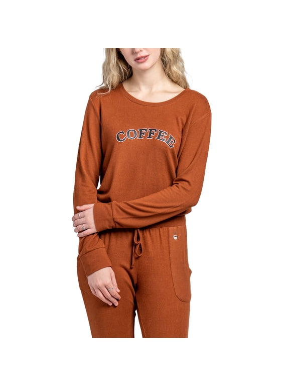 Best Day Ever Lounge Sweater Long Sleeve Pajama Top, Coffee (Women's)