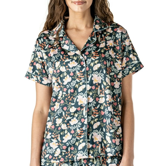 Hello Mello Bow So Lovely Lounge Short Sleeve Pajama Tops, Petal to the Metal Medium/Large (Women's)