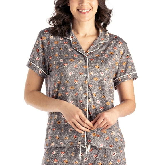 Hello Mello Carried Away Lounge Short Sleeve Pajama Tops, Ruff Morning Medium/Large (Women's)