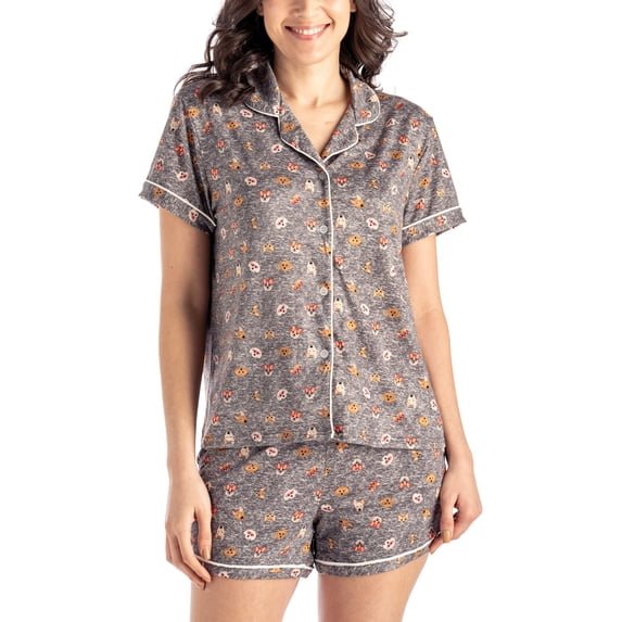 Hello Mello Carried Away Lounge Top and Shorts, 2-Piece Pajama Set, Ruff Morning X-Large/XX-Large (Women's)