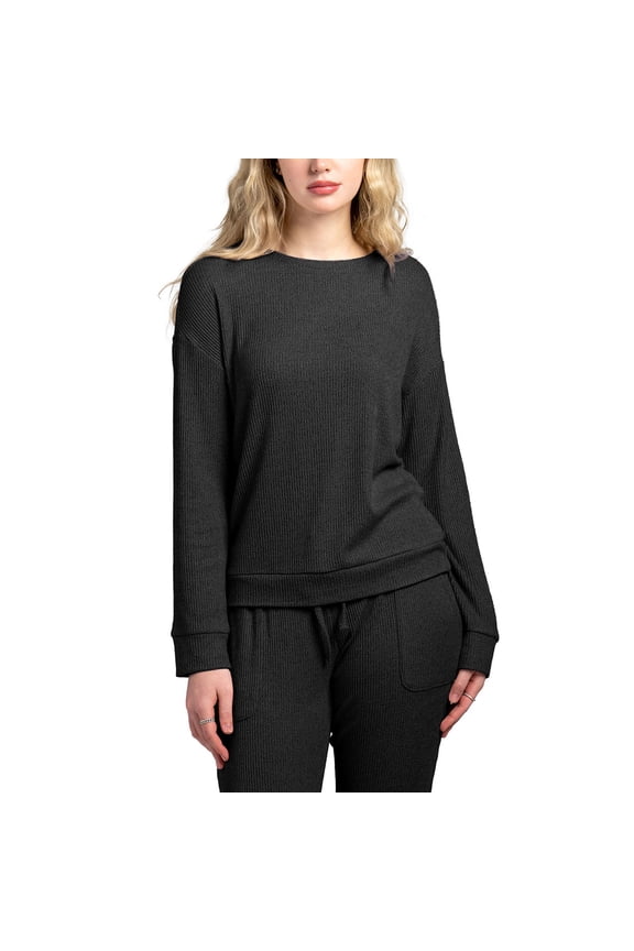 CuddleBlend Lounge Sweater Long Sleeve Relaxed Loose Fit Top, Black to Bed Small (Women's)