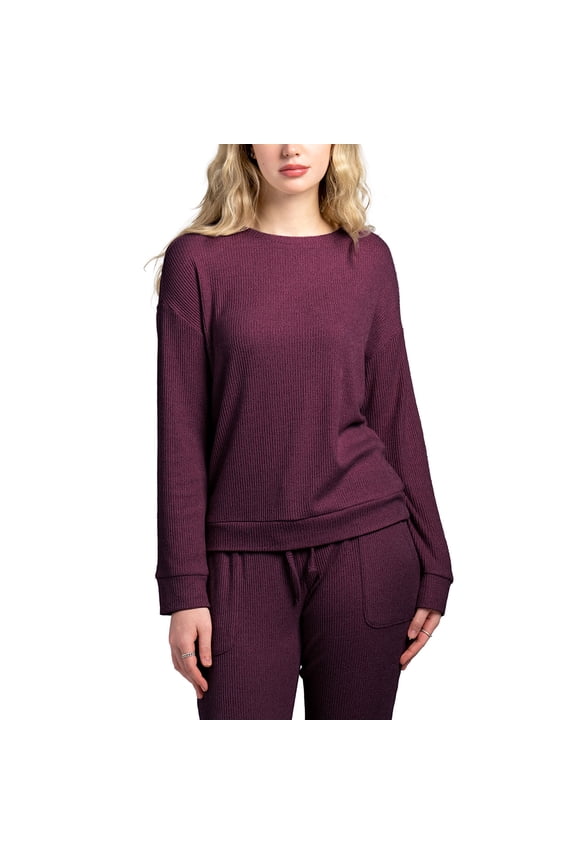 CuddleBlend Lounge Sweater Long Sleeve Relaxed Loose Fit Top, Wine Time Medium (Women's)