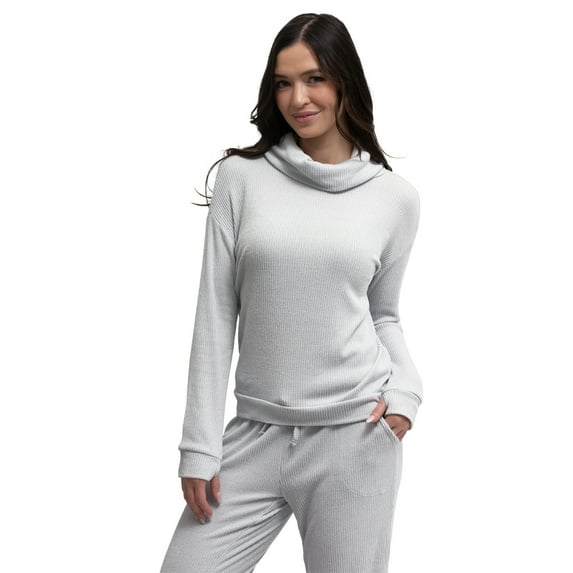 Hello Mello CuddleBlend Lounge Top Long Sleeve Relaxed Fit Turtleneck, Gray Small (Women's)