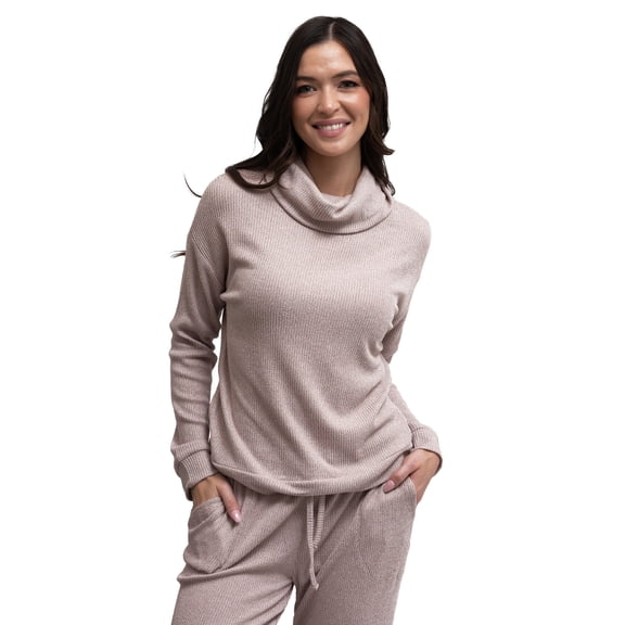 Hello Mello CuddleBlend Lounge Top Long Sleeve Relaxed Fit Turtleneck, Pink Medium (Women's)