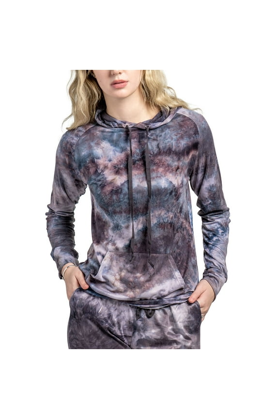 Dyes The Limit Lounge Hoodie Lightweight Tie Dye Long Sleeve Sweater, Purple (Women's)