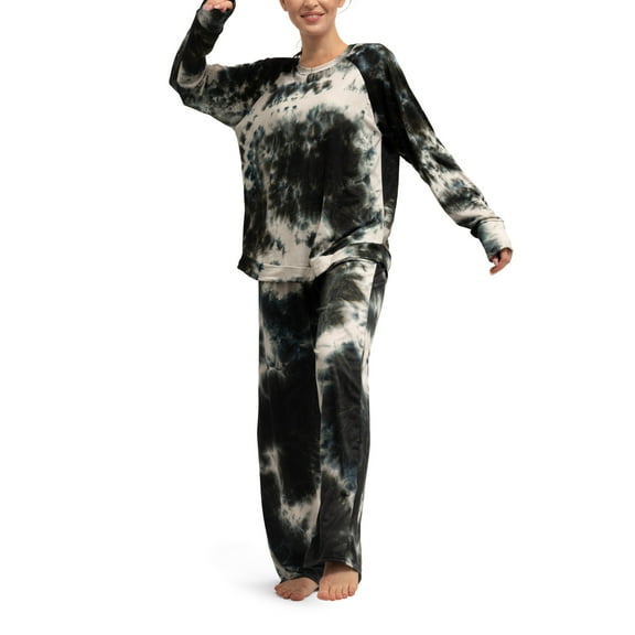Hello Mello Dyes The Limit Lounge Top and Pants, 2-Piece Pajama Set, Black Medium/Large (Women's)