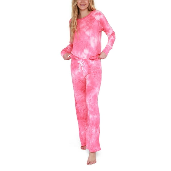 Hello Mello Dyes The Limit Lounge Top and Pants, 2-Piece Pajama Set, Coral Medium/Large (Women's)