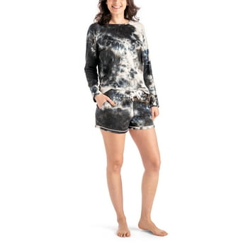 Hello Mello Dyes The Limit Lounge Top and Shorts, 2-Piece Pajama Set, Black Small/Medium (Women's)