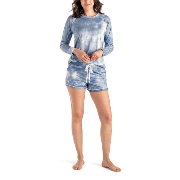 Hello Mello Dyes The Limit Lounge Top and Shorts, 2-Piece Pajama Set, Blue Small/Medium (Women's)