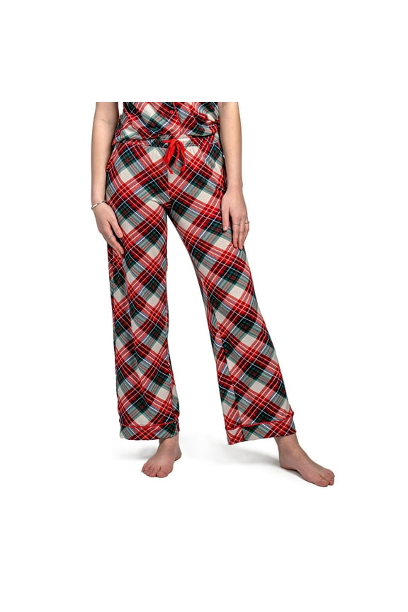 Holiday Pajama Pants Soft Lounge Drawstring Bottoms, Prancer’s Plaid (Women's)