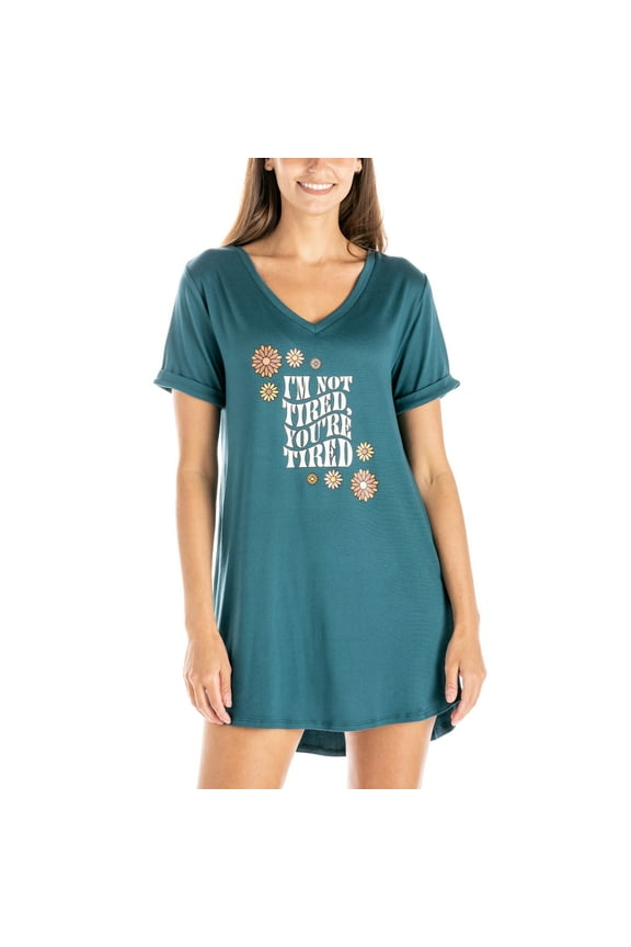 Let Me Sleep Lounge Sleepshirt V-Neck Short Sleeve Sleepwear, I'm Not Tired Small/Medium (Women's)
