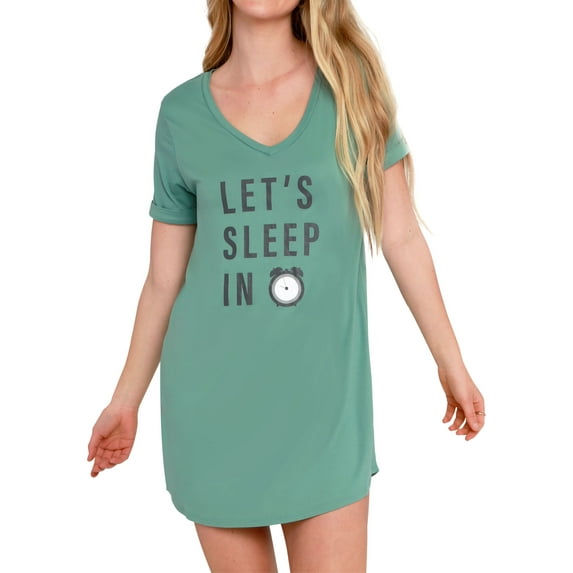 Hello Mello Let Me Sleep Lounge Sleepshirt V-Neck Short Sleeve Sleepwear, Let's Sleep In Small/Medium (Women's)