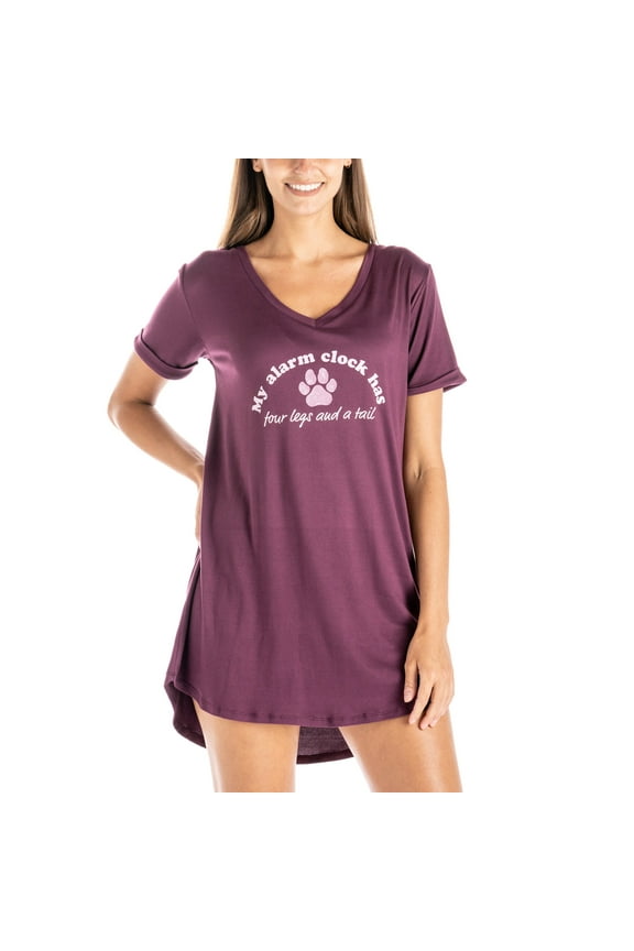 Let Me Sleep Lounge Sleepshirt V-Neck Short Sleeve Sleepwear, My Alarm Clock Small/Medium (Women's)