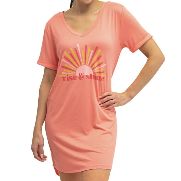 Hello Mello Let Me Sleep Lounge Sleepshirt V-Neck Short Sleeve Sleepwear, Rise & Shine Large/X-Large (Women's)