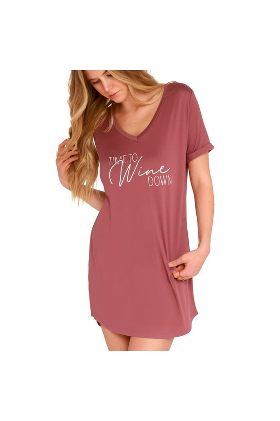Let Me Sleep Lounge Sleepshirt V-Neck Short Sleeve Sleepwear, Time to Wine Down Small/Medium (Women's)